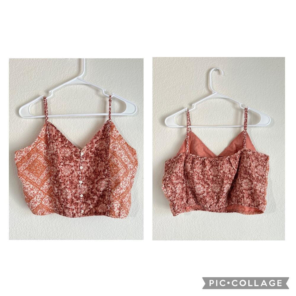 NWT American Eagle Mieux Ensemble Boho Button Floral Crop Top Size Large - Picture 1 of 12